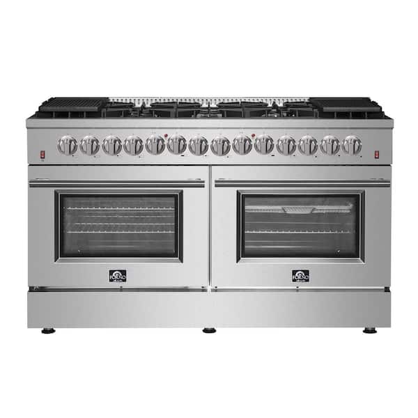 Forno Galiano 60 in 10 Burner Freestanding Pro Double Oven Dual Fuel Range with Gas Stove and Electric Oven in Stainless Steel
