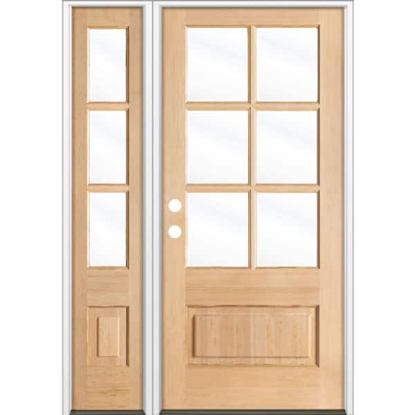 Krosswood Doors 50 in. x 80 in. Farmhouse 3/4 Lite Clear Glass Unfinished Right-Hand/Inswing Hemlock Prehung Front Door w/LSL