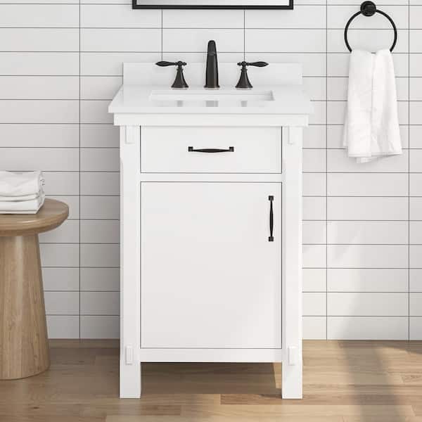 Home Decorators Collection Bellington 24 in. Single Sink White Bath Vanity with White Engineered Stone Top (Assembled)
