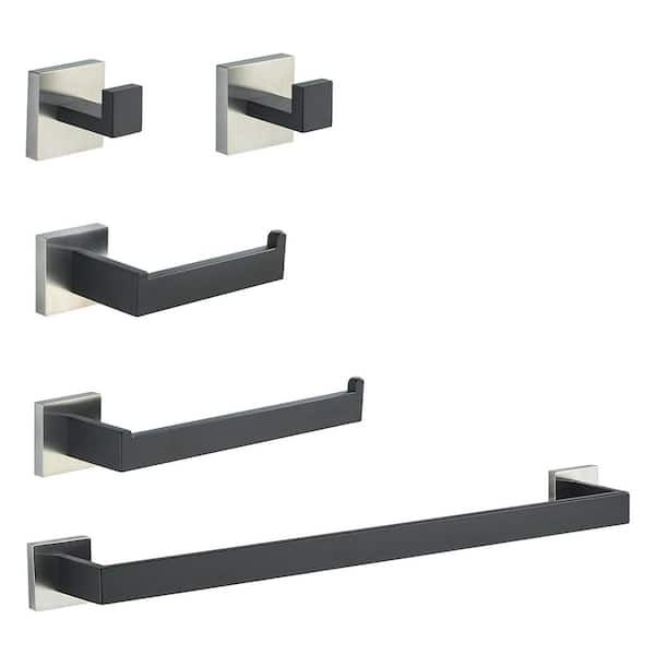 5-Pieces Bathroom Hardware Set with Towel Bar Towel Ring Robe Hook Toilet Paper Holder Wall Mounted Black Brushed Nickel