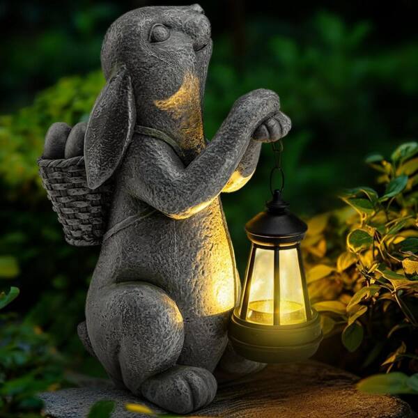 Solar Garden Outdoor Statues Rabbit with Solar Lantern L0DM912PKB