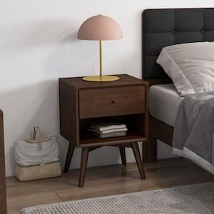 Francesca 1-Drawer Mid Century Modern Walnut Nightstand Bed Side Tables (18 in. x 21 in. x 28 in.)