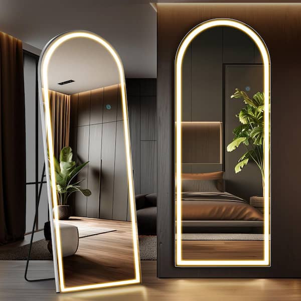 Unbranded Black 26 in. W x 71 in. H Large Arch LED Full Length Mirror Floor Mirror Wall-Mounted Full Body Dressing Mirror