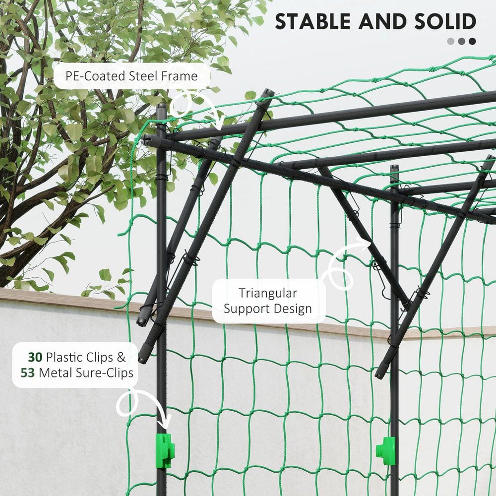 Black Metal Garden Arch Trellis with Green Climbing Net, 7.3 FT Tall