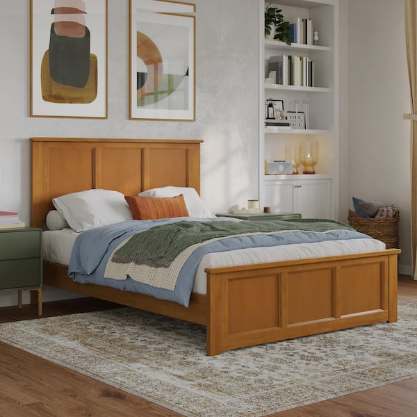 AFI Charlotte Light Toffee Natural Bronze Solid Wood Frame Full Low Profile Platform Bed Matching Footboard