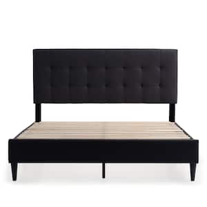 Mary Gray Charcoal Wood Frame King Platform Bed with Square Tufted Headboard