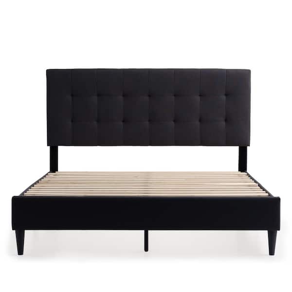 Brookside Mary Gray Charcoal Wood Frame King Platform Bed with Square Tufted Headboard