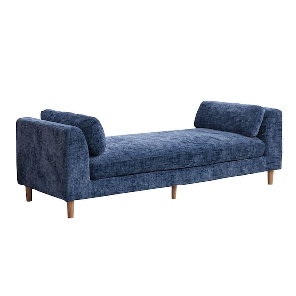 anpport Luxury Collection Blue Chenile 83.1 in. Bedroom Bench with Armrests and 2 Pillows