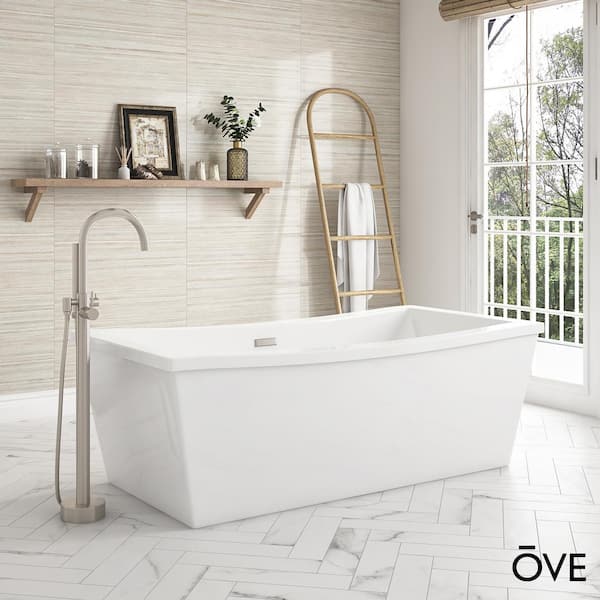 Ove Decors Serenity 71 in White Acrylic Freestanding Oval Bathtub