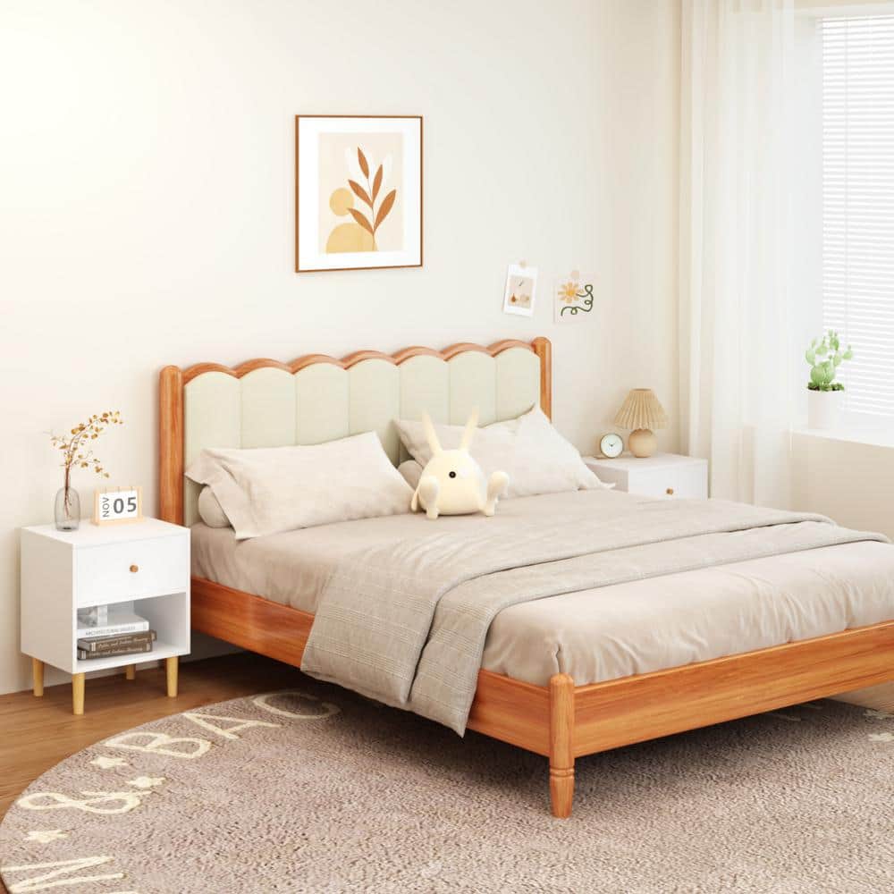 1-Drawer 17.7 in. White Wood Nightstand with Storage Shelf Small Side Table