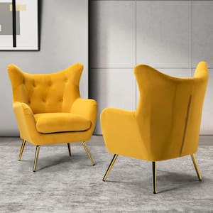 Jacob Mustard Velvet Wingback Chair with Tufted Cushions (Set of 2)