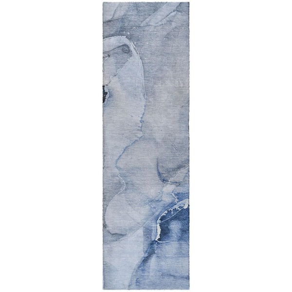 Dream Shag Premium Machine Washable Abstract ADS521 Blue 2 ft. x 7 ft. Runner Rug