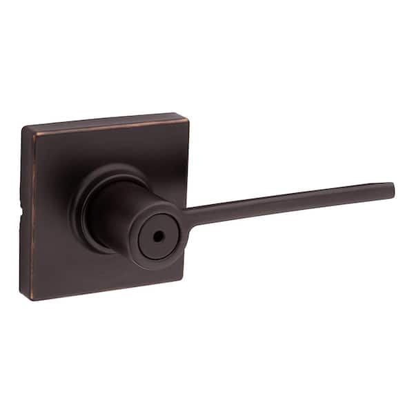 Kwikset Ladera Venetian Bronze Bed and Bath Door Handle with Square Trim Featuring Microban Antimicrobial Technology with Lock