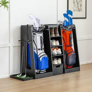 Premium Wooden Golf Bag Organizer, Stylish Golf Storage Rack, Holds 2 Golf Bags, Black