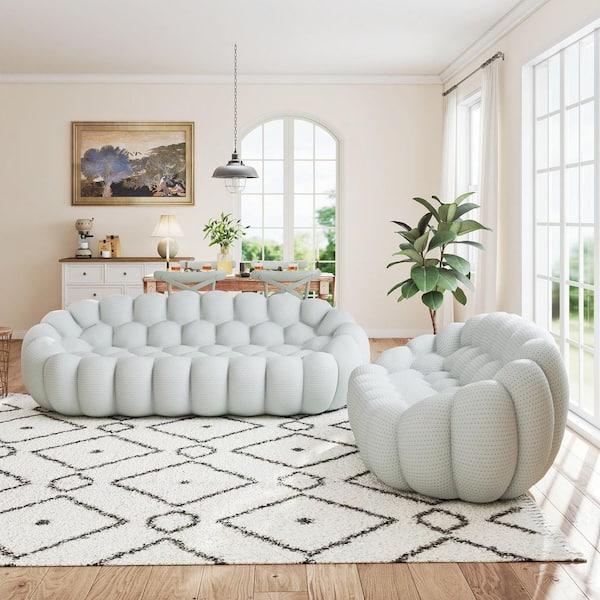 (2-Piece) Bubble Armless Couch, 98 in. Gray Mesh Fabric Armless Modular Sectional Sofa Living Room Set
