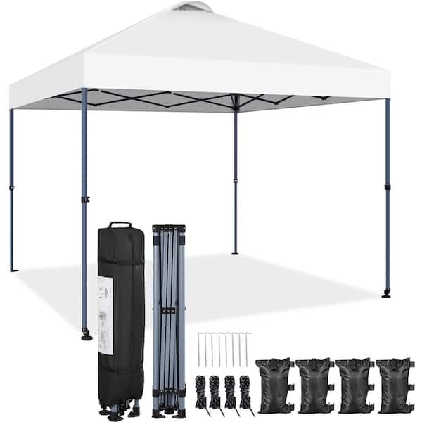 10 x 10 ft. Pop Up Canopy with Setup Mechanism w/ Wheels and Carry Bag & Guy Lines and Sandbags and Ground Stakes White