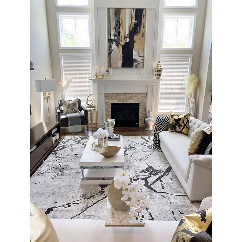Gray and Black Abstract 8' x 10' Synthetic Area Rug