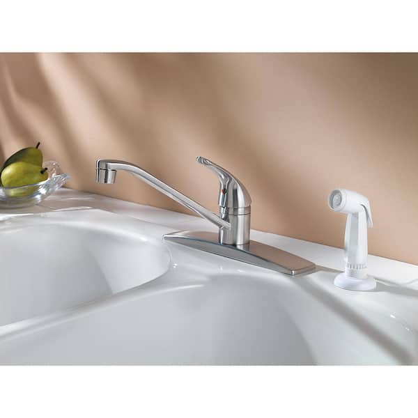 Pfirst Series Single Handle Deck Mount Standard Kitchen Faucet with Side Sprayer in Polished Chrome