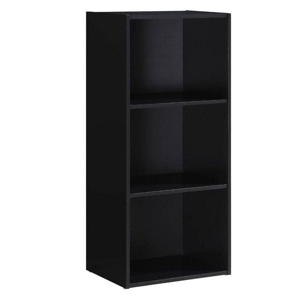 L'baiet black wood 3-shelf bookcase front view