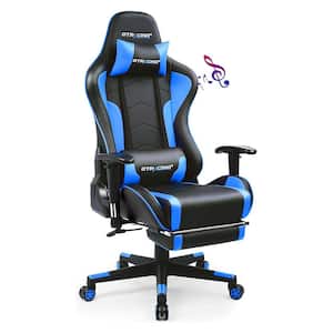 Blue Gaming Chair with Footrest, Bluetooth Speakers Ergonomic High Back Music Video Game Chair Leather Office Chair