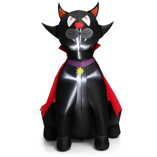 Costway 4.7 ft. Halloween Inflatable Vampire Black Cat with Red Cloak Blow-up Decoration