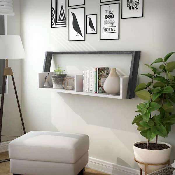 Furniture of America Addis 16.75 in. H Gray MDF Wood 2-Shelf Floating Accent Bookcase With 2-Tone Finish