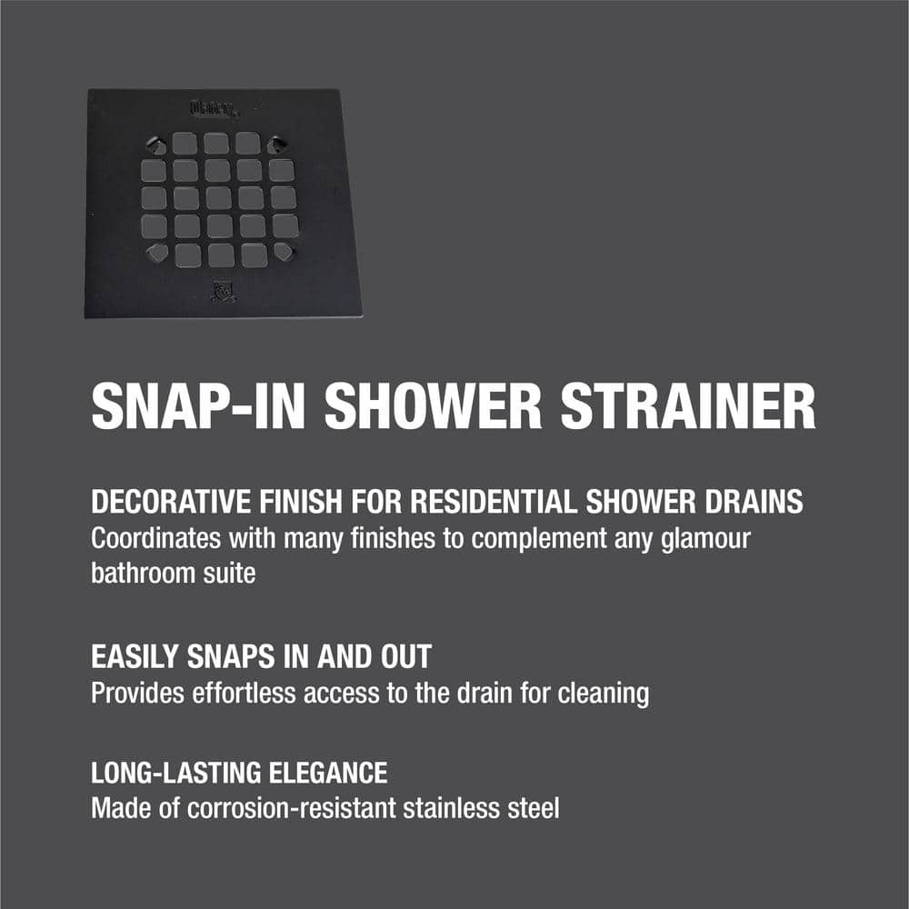 Matte Black Stainless Steel Square Shower Drain Strainer, 4-1/4"