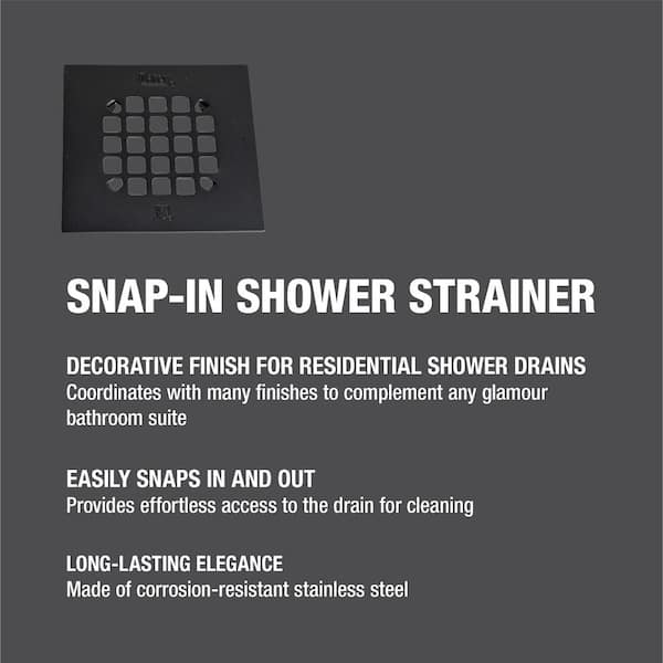 Square Snap-In Shower Drain Cover in Matte Black - Danco