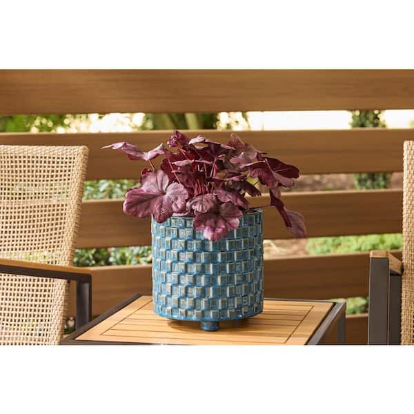 Nash Small Dark Denim Porcelain Round Planter with Drainage Hole (7.9 in. L x 7.9 in. W x 7.9 in. H)