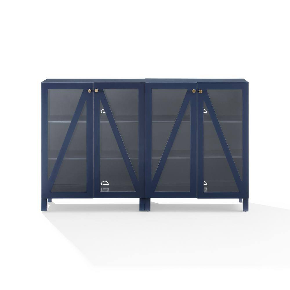 Navy 60" Media Sideboard Cabinet with Glass Doors and Shelves