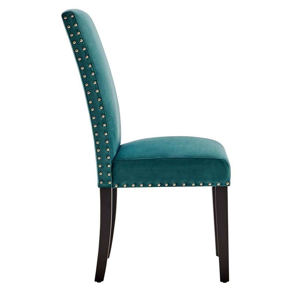 Teal Velvet Upholstered Parsons Side Chair with Wood Legs