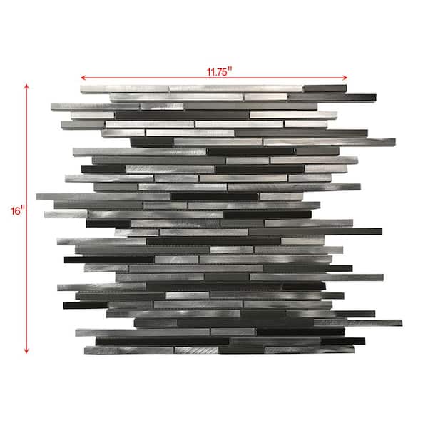ABOLOS City Lights SF Gray Thin Linear Mosaic 12 in. x 16 in. in. Brushed Aluminum Metal Wall Tile (0.938 sq. ft./Sheet)