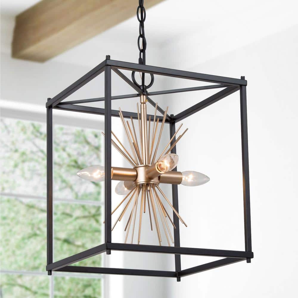 Modern Square Sputnik Chandelier Pendant Light, 4-Light Black and Gold Cage Island Chandelier price history on PriceWatchPro