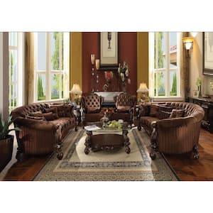 Amelia 55 in. W Rolled Arm Velvet Curved Sofa in Brown and Cherry Oak