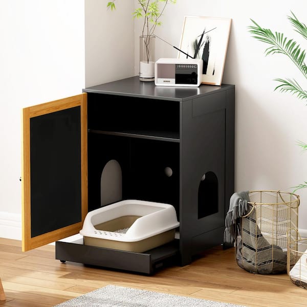 Unbranded Black Cat Litter Box Enclosure, Hidden Cat Washroom, Kitty End Table, Litter cabinet with sisal door