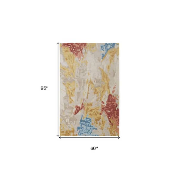 Ivory and Blue 5 ft. x 8 ft. Abstract Area Rug