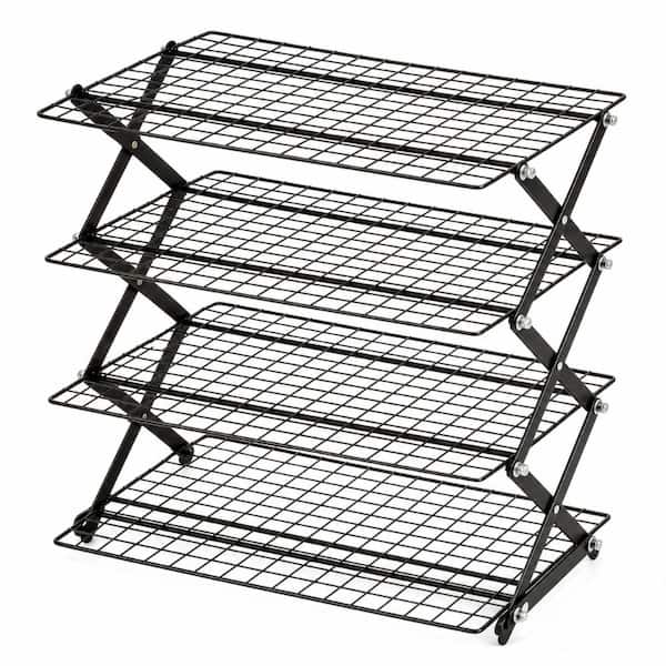 4-Tier Collapsible Stainless Steel Cooling Rack, Adjustable Stackable Baking and Roasting Wire Rack Pie