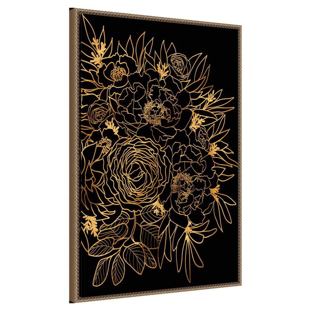 Gold and Black Beaded Framed Botanical Canvas Print