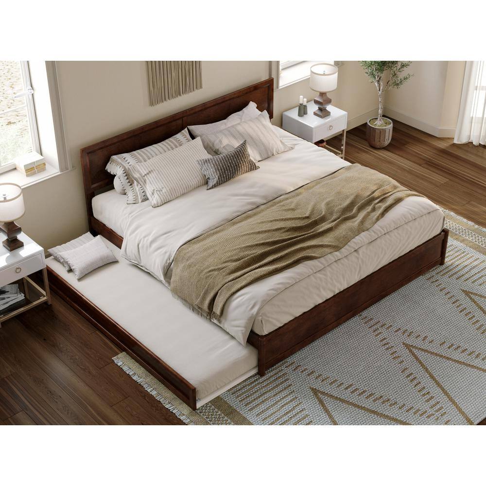 Walnut King Solid Wood Platform Bed with Trundle