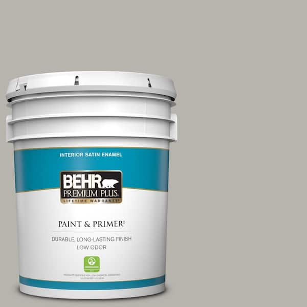 BEHR PREMIUM PLUS 5 gal. #PPU24-11 Greige Satin Enamel Low Odor Interior Paint & Primer