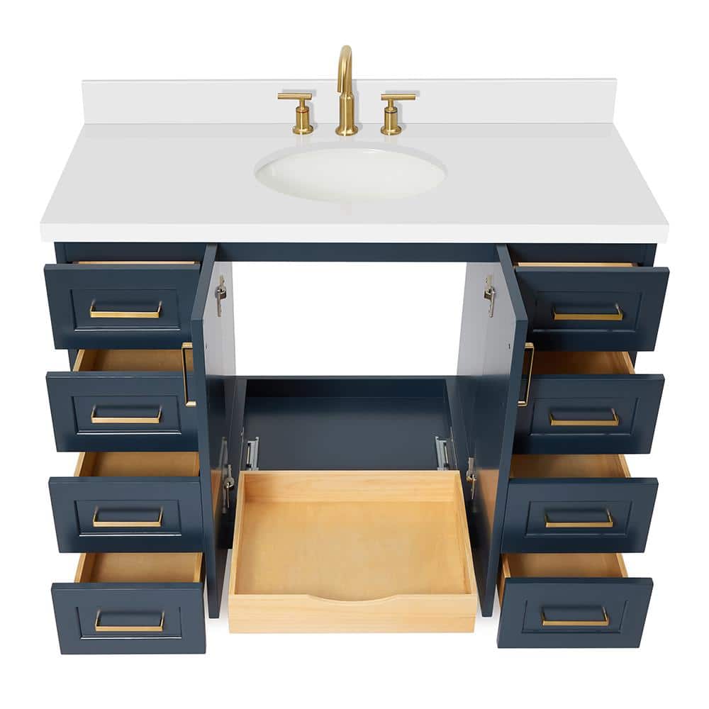Midnight Blue and White Quartz 49-Inch Single Bathroom Vanity
