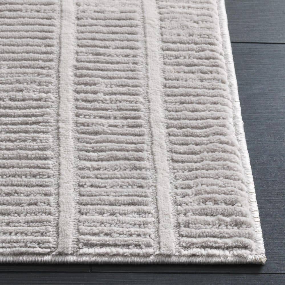 Grey and Light Grey Geometric Synthetic 4' x 6' Area Rug
