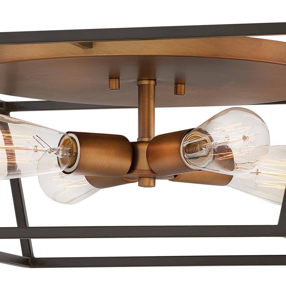 Fulton Vintage Industrial 4-Light Bronze & Brass Flush Mount