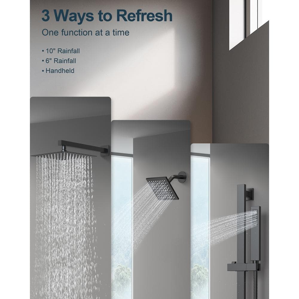 Matte Black Dual Rainfall Shower System with Handheld Spray