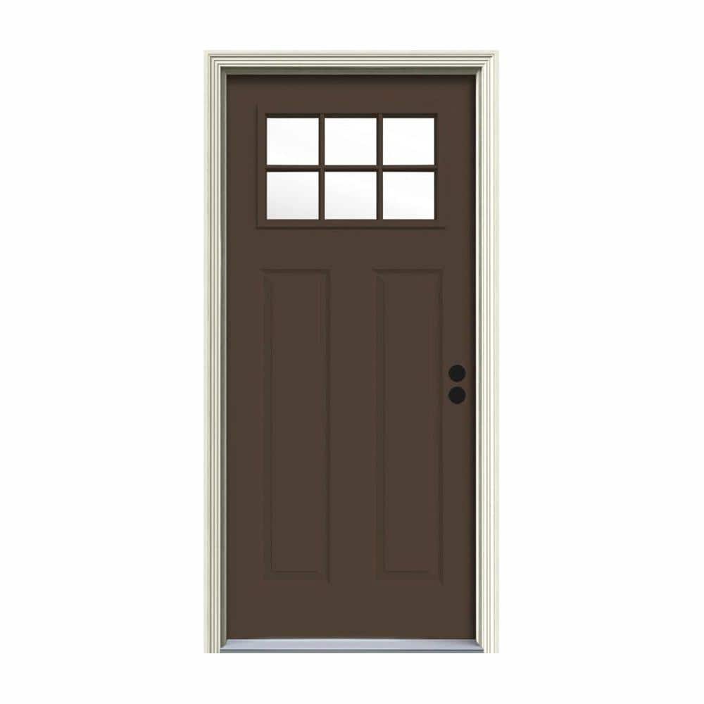 JELD-WEN 32 in. x 80 in. 6 Lite Craftsman Dark Chocolate Painted