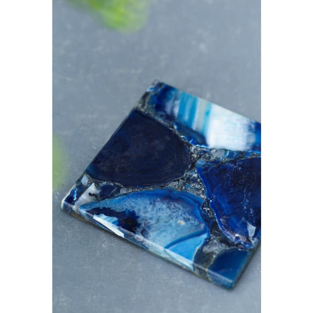 Blue Agate Stone Square Coasters - Set of 4