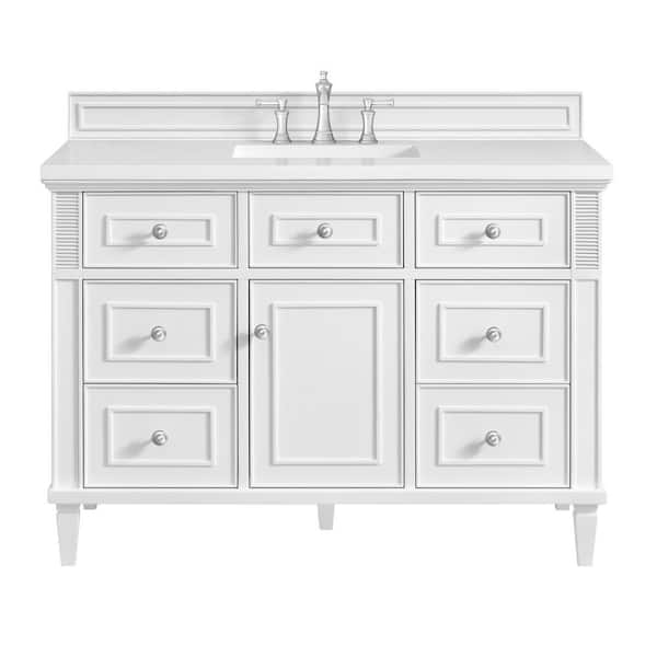 James Martin Vanities Lorelai 48.0 in. W x 23.5 in. D x 34.06 in. H Single Sink Bathroom Vanity in Bright White with White Zeus Quartz Top