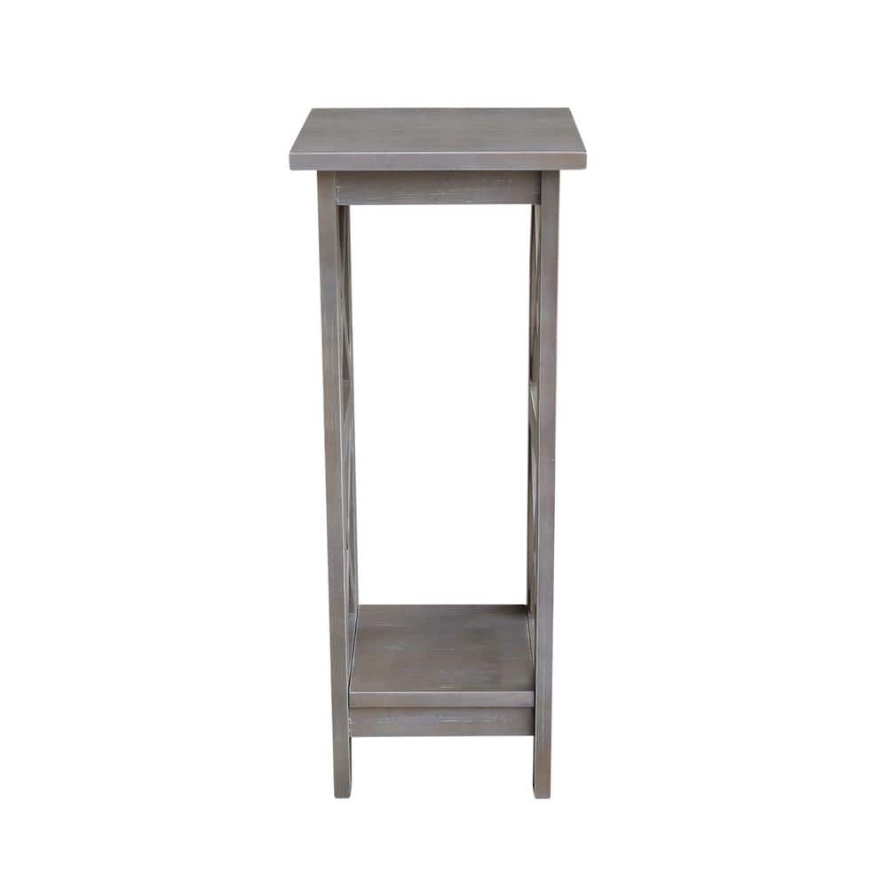 30" Washed Gray Taupe X-Sided Hardwood Plant Stand