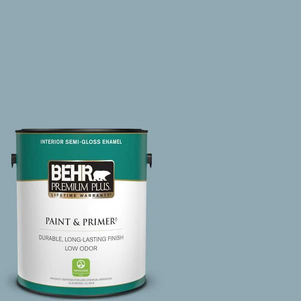 BEHR PREMIUM PLUS 1 gal. #530F-4 Newport Blue Semi-Gloss Enamel Low Odor Interior Paint & Primer