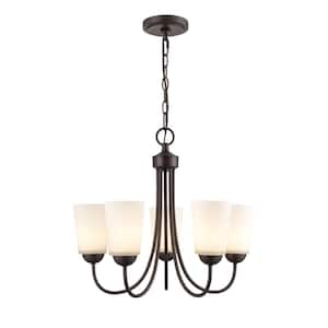Ivey Lake 5-Light Rubbed Bronze Chandelier Light with Etched White Glass Shades